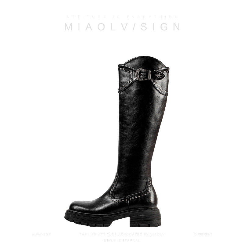 Damen Stiefel Hochzeit Stiefel Nieten Blockabsatz Elegant