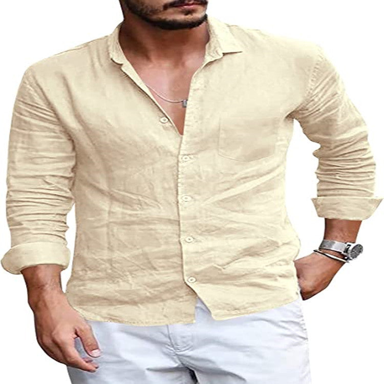 Herren Hemd Leinen Elegant mit V-Ausschnitt Modern