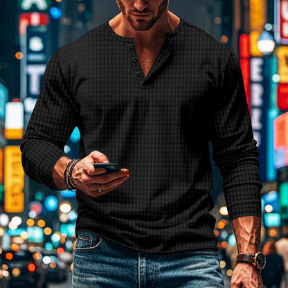 Herren Hemd Langarm Elegantes Design Knopfleiste Modern