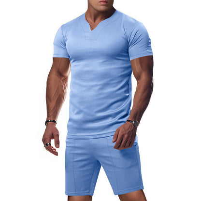 Herren Sportset Atmungsaktiv Elastisch Kurzarm T-Shirt und Shorts - BerlinGlamour