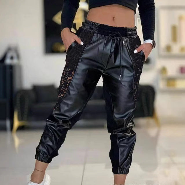 Damen Jogginghose Elastisch Mit Spitzeinsätzen - BerlinGlamour