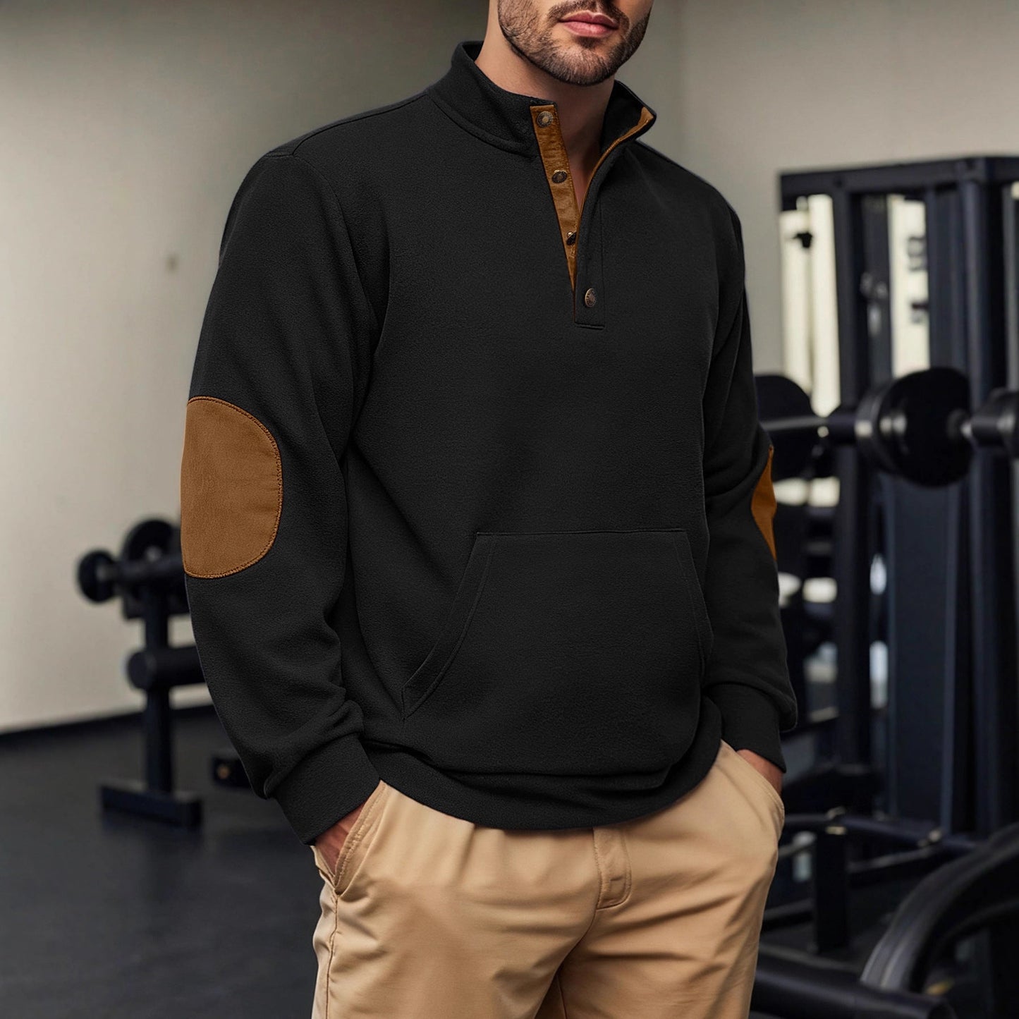 Herren Fleeceshirt Leder Optik Kurzarm Modern - BerlinGlamour