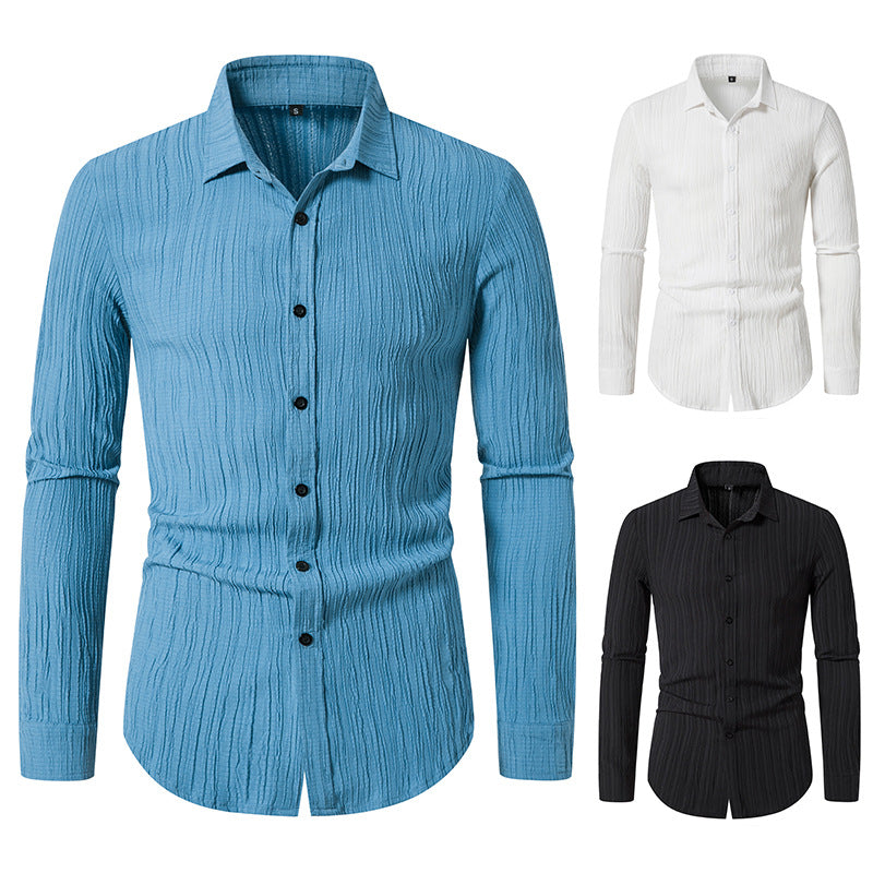 Herren Langarmhemd Modern mit Struktur Optik und Slim Fit