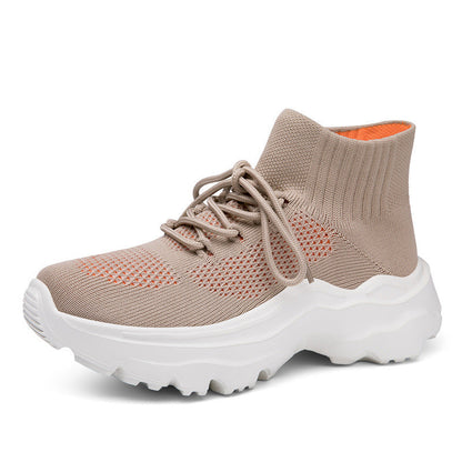 Damen Sneaker Strick Hochkragen Rutschfest Komfortschuhe