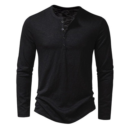 Herren Langarmshirt Leicht Knopfleiste Modern