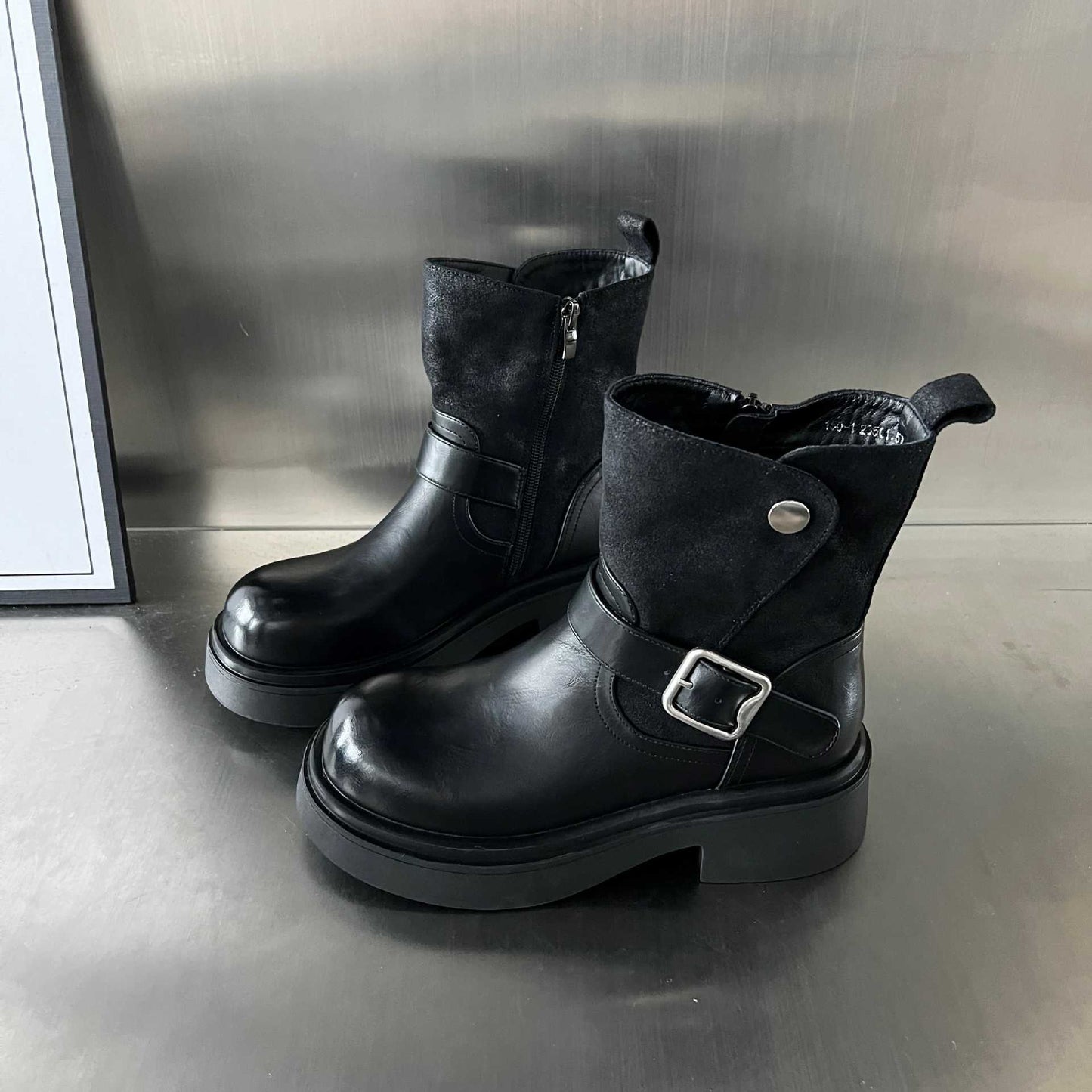 Damen Stiefel Boots Mit Riemen und Gummisohle Winter