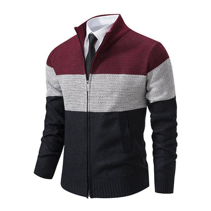 Herren Strickjacke Modern Stehkragen Zipper Schwarz