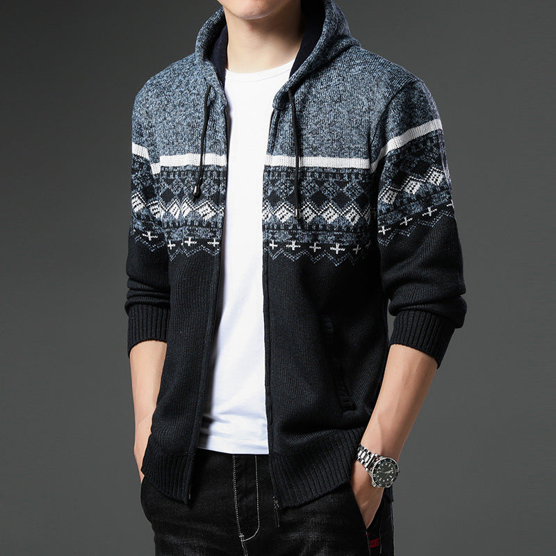 Herren Strickjacke Kapuze Gemustert Bequem