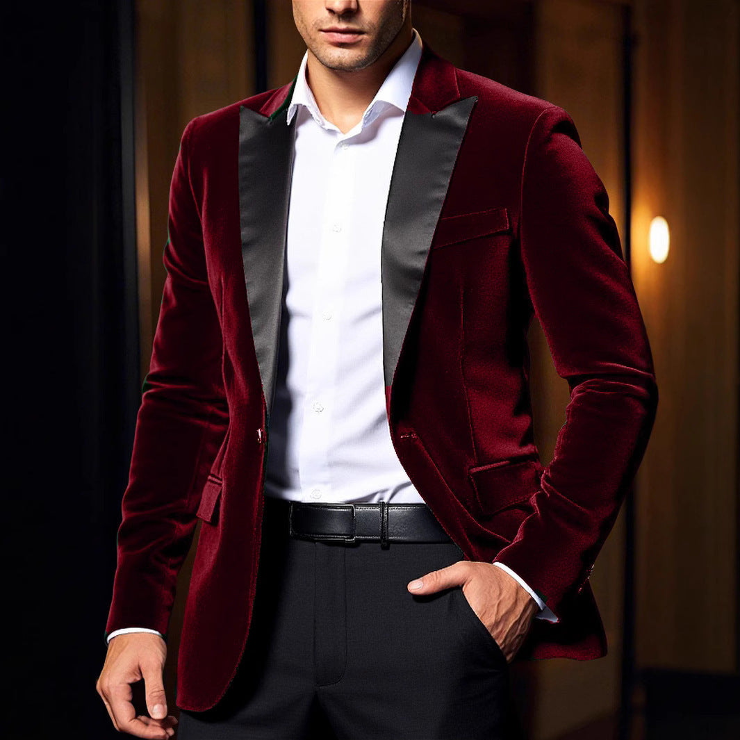 Herren Samtblazer Eleganter Anzug Blazer Mit Satinkragen
