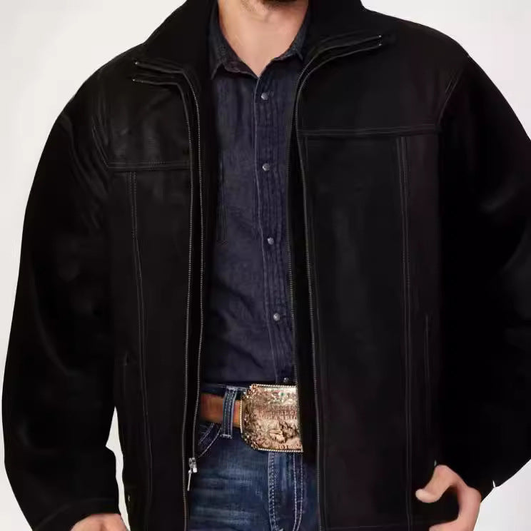 Elegante Lederjacke Herren Lederjacke Hochkragen Schwarz