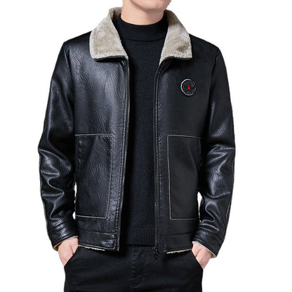 Herren Lederjacke Echtes Leder Optik Schwarz Modern