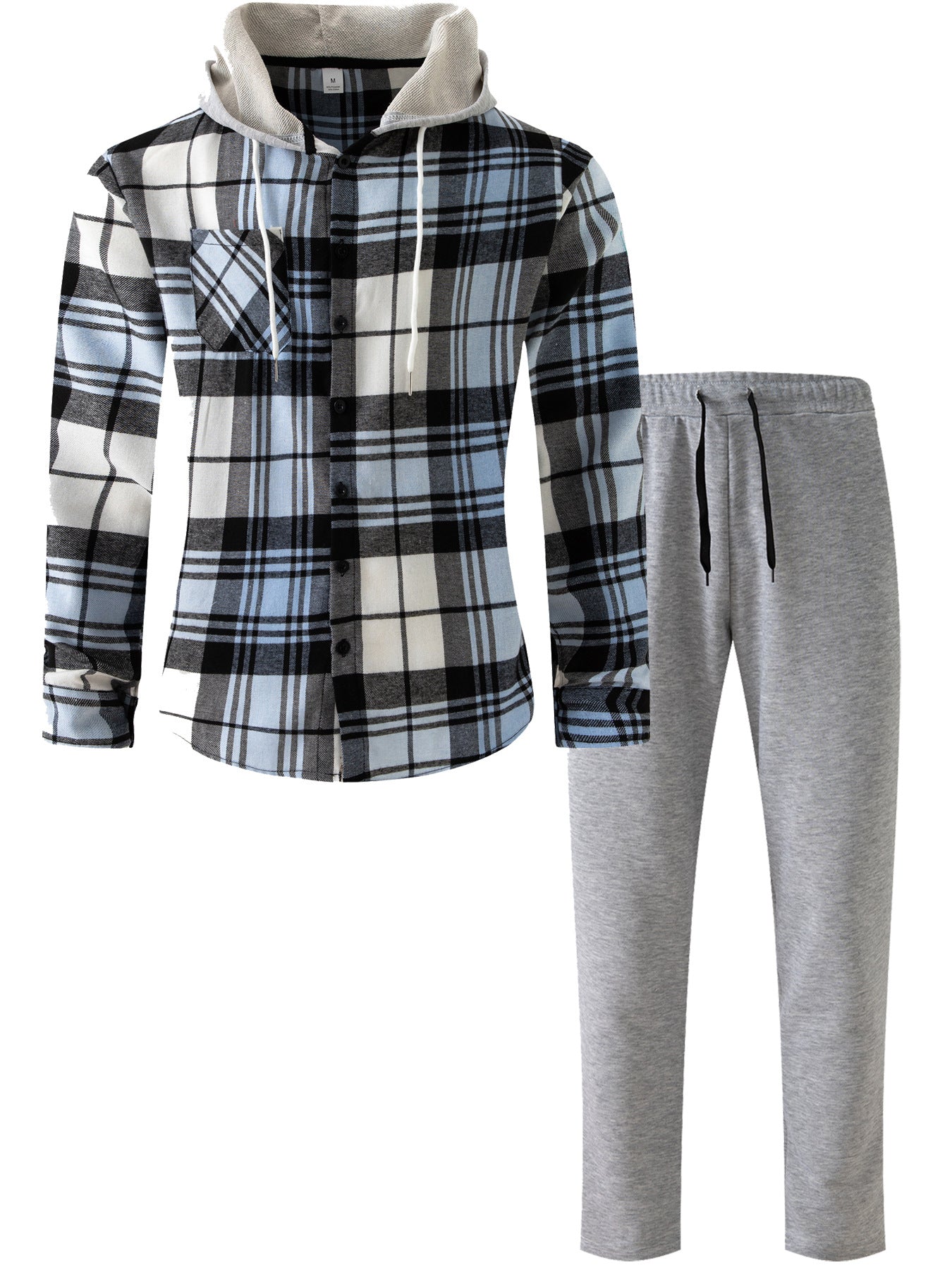 Herren Flanell-Hemd Set mit Jogginghose Kapuze Bequem