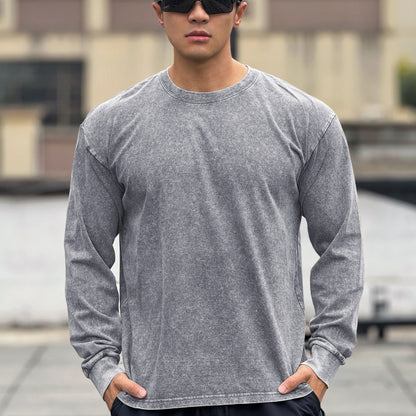 Herren Langarmshirt Weich Baumwolle Stone Wash Effekt