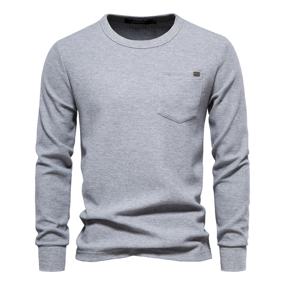 Herren Langarmshirt Waffelstruktur mit Brusttasche Modern