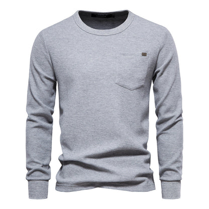 Herren Langarmshirt Waffelstruktur mit Brusttasche Modern