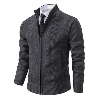 Herren Strickjacke Zopfmuster Reißverschluss Warm Modern