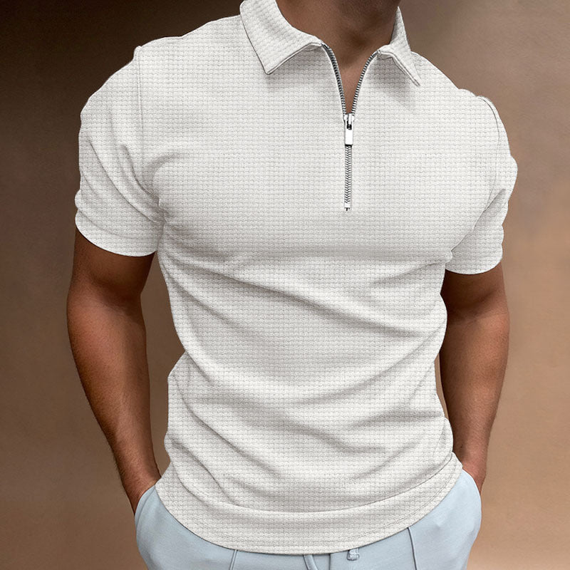 Herren Polohemd Strukturiert Reißverschluss Modern Design