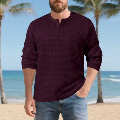 Herren Langarmshirt Komfort Waffelmaterial Knopfleiste Modern