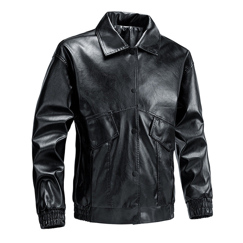 Lederjacke Herren Modern mit Taschen Elastisch Schwarz