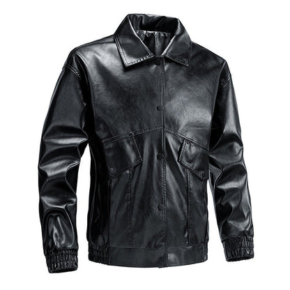 Lederjacke Herren Modern mit Taschen Elastisch Schwarz