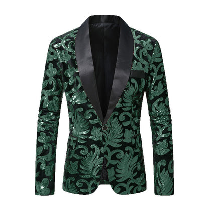 Eleganter Herren Blazer Pailletten Luxus Floral Design