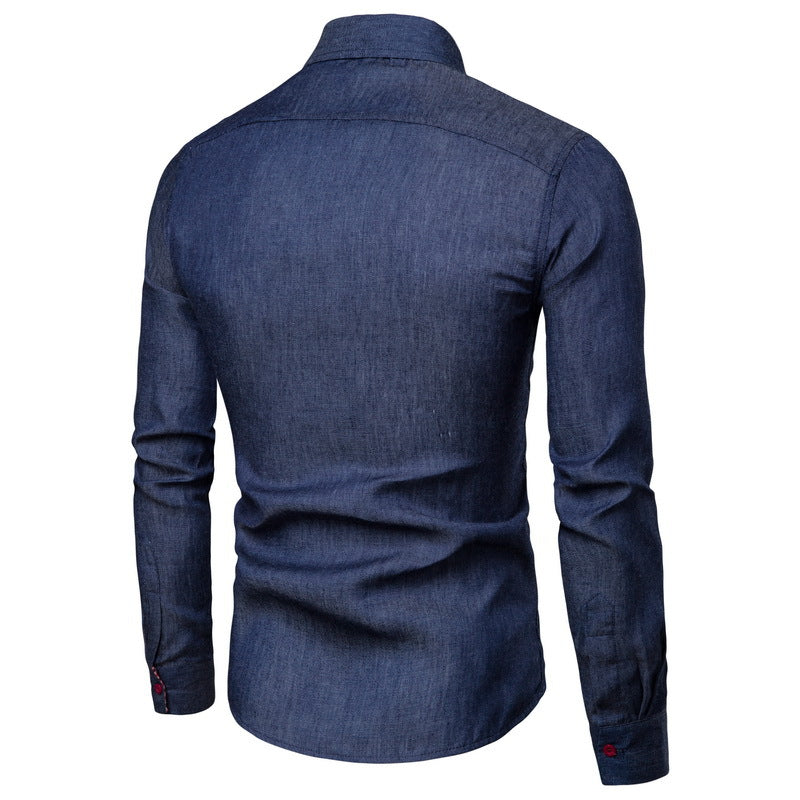Herren Denim Hemd Langarm Modern mit Kontrastdetails