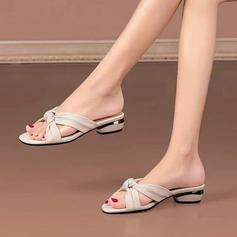Damen Slipper Komfort Blockabsatz Knotendesign Modern