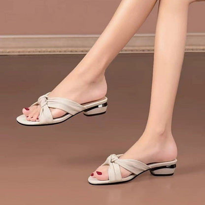 Damen Slipper Komfort Blockabsatz Knotendesign Modern