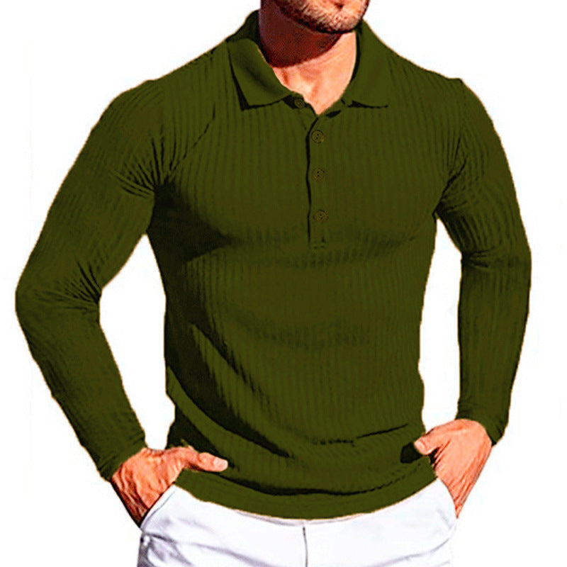 Herren Poloshirt Langarm Elegantes Strukturiert