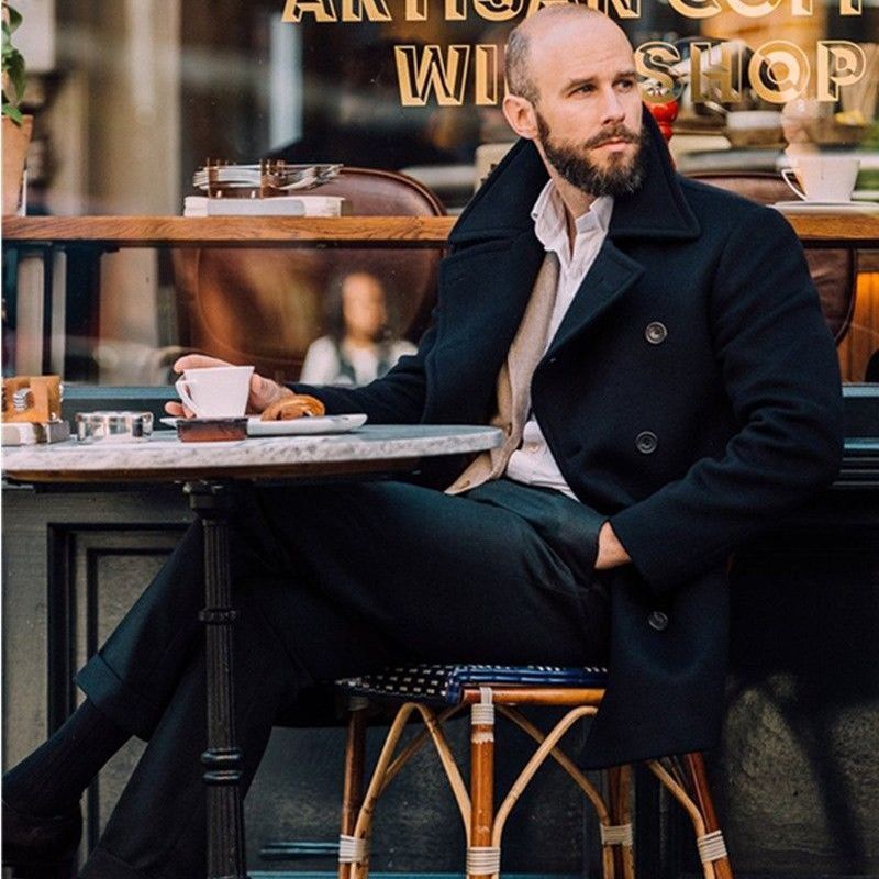 Herren Wintermantel Doppelreiher Eleganter Langmantel
