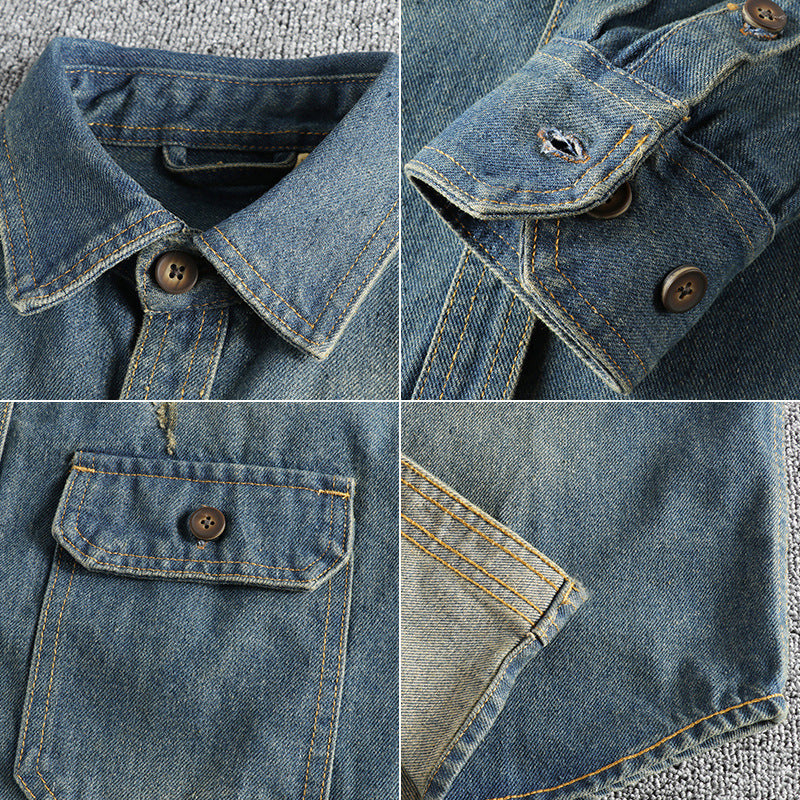 Herren Jeanshemd Vintage-Style mit Patentaschen Modern