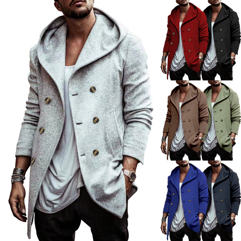 Herren Kapuzenmantel Modern mit Doppelknopfleiste und Hochwertigem Design - BerlinGlamour