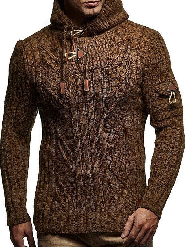 Herren Strickpullover Kapuze Klassisch Zopfmuster Winter