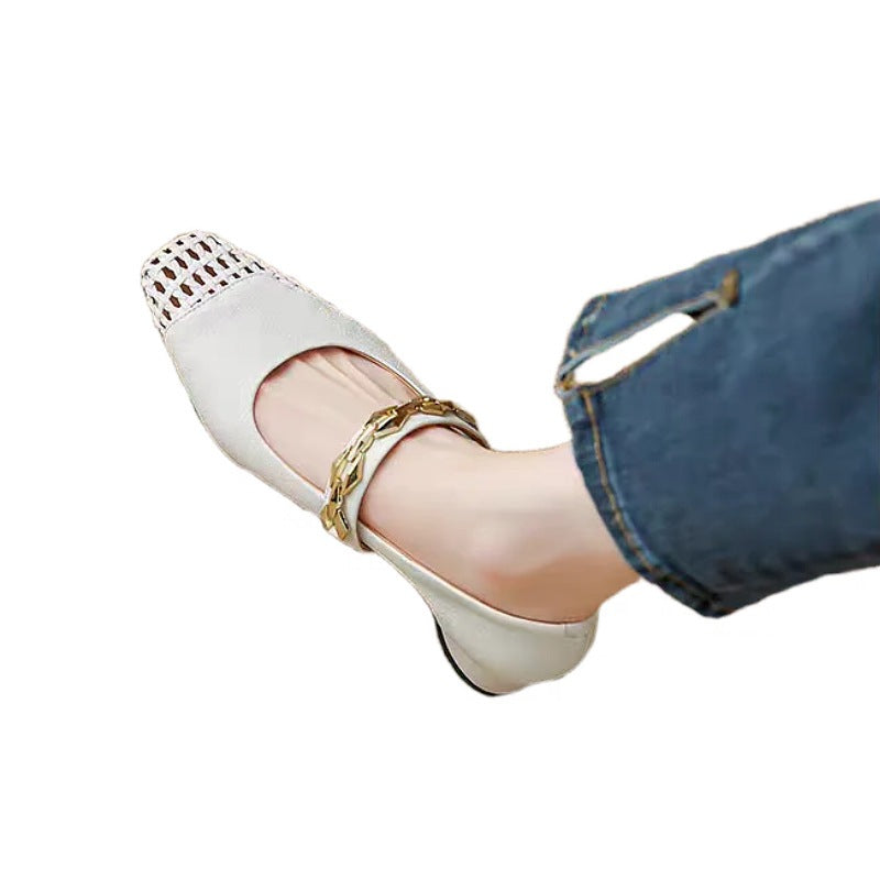 Damen Ballerinas Elegante Riemchen Schuhe Absatz