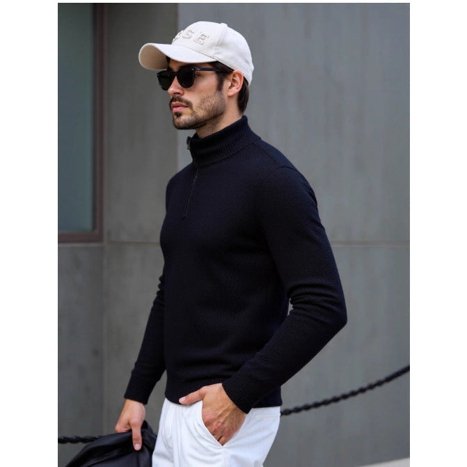 Herren Rollkragenpullover Modern Struktur Design Schwarz