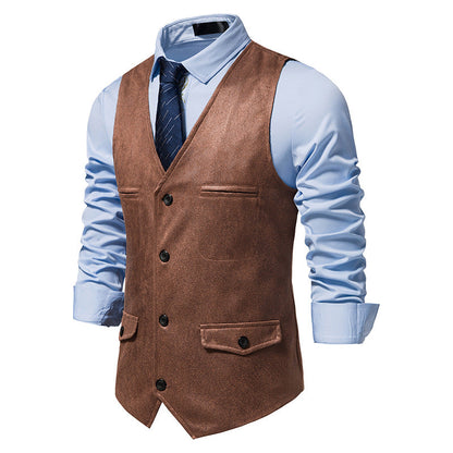 Lederweste Herren Elegante Ledermantel mit Taschen Schwarz