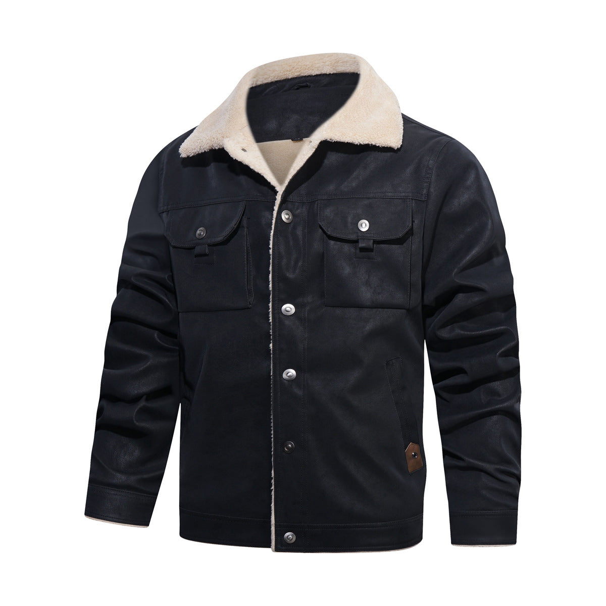 Herren Kunstlederjacke Teddyfutter Lederjacke Modern