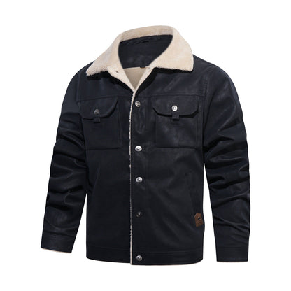 Herren Kunstlederjacke Teddyfutter Lederjacke Modern