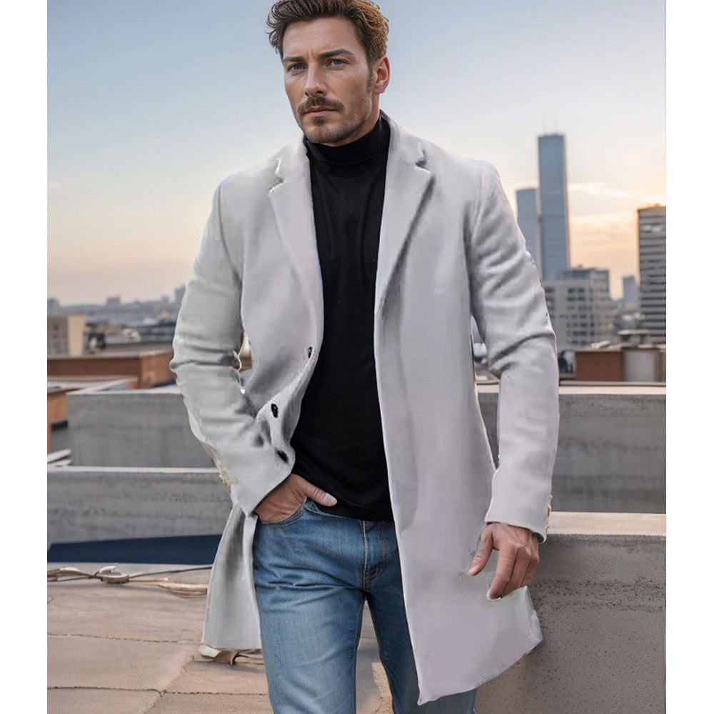 Herren Wollmantel Elegant Langschwarz Modern