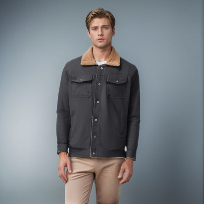 Herren Lederjacke Mit Kunstfellkragen Und Reißverschluss - BerlinGlamour