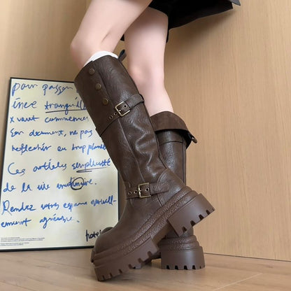 Damen Stiefel Hoch Schnalle Robust Winter