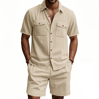 Herren Kurzarm Hemd Shorts Set Sommer Fashion