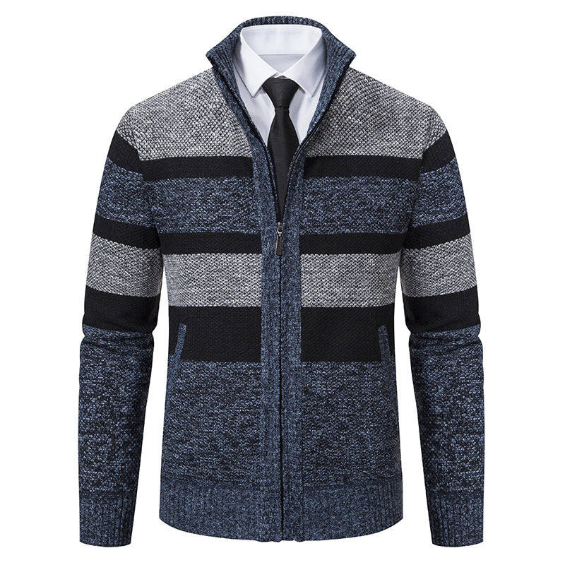 Herren Strickjacke Stehkragen Modernes Streifenmuster