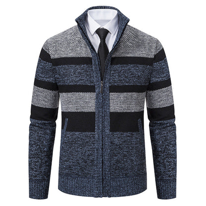 Herren Strickjacke Stehkragen Modernes Streifenmuster