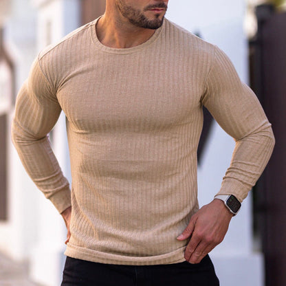 Herren Langarmshirt Fein Rippenstruktur Modern Slimfit