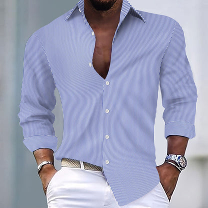 Herren Langarmhemd Modern mit Streifenmuster Slim Fit