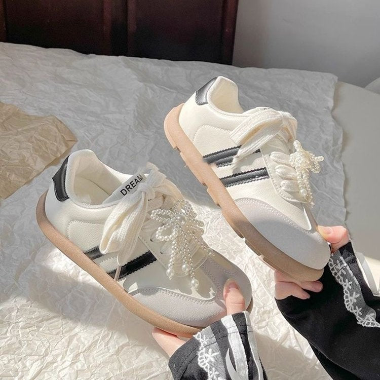 Damen Sneaker Komfortabel Elegant Perlen Dekoration