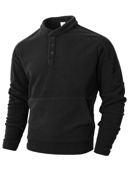 Herren Fleece Pullover Kuschelig Warm mit Knöpfen