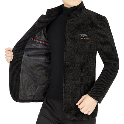 Herren Lange Winterjacke Strukturiert Schwarz