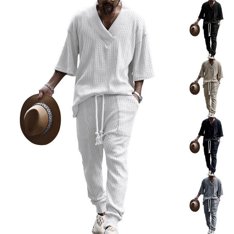 Herren Strickset Mit V-Ausschnitt und Taschen Sportlich Modern